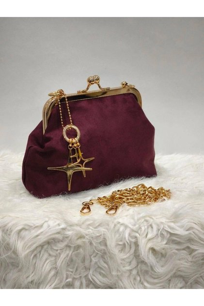 Suede Scholar Small Size Star Charm Detailed Long Cross Strap Women's Hand and Shoulder Bag (20cm X 11cm)