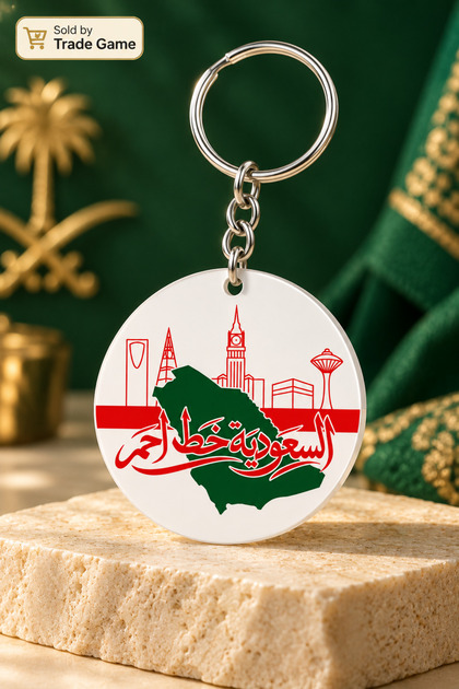 ميداليات مفاتيح أكريليك السعودية خط أحمر دائرية بمعالم السعودية – 12 قطعة
