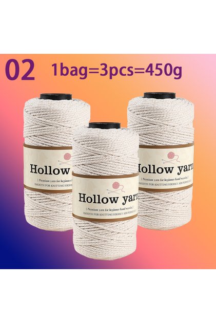 02 3-Pack of Solid Color Hollow Cotton Yarn, 150g Per Roll, Total 450g, Multiple Colors Available, C