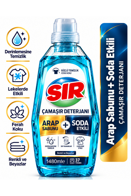 Arap Sabunu ve Soda Etkili Sıvı Çamaşır Deterjanı 1480 ml, 37 Yıkama, Renkli ve Beyazlar
