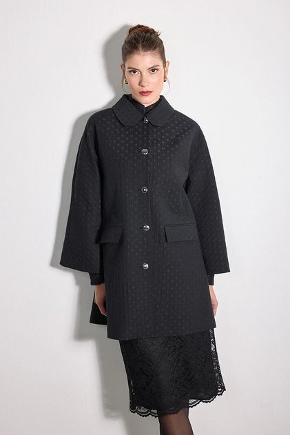 Jakar Puan Patterned Baby Collar Kaftan - Black