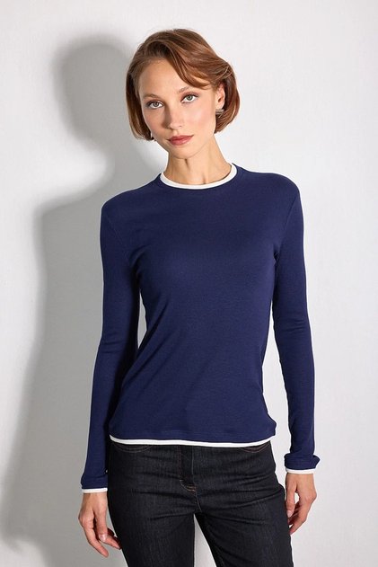 Garnili Long Sleeve Viscose Knitted Blouse - Navy Blue