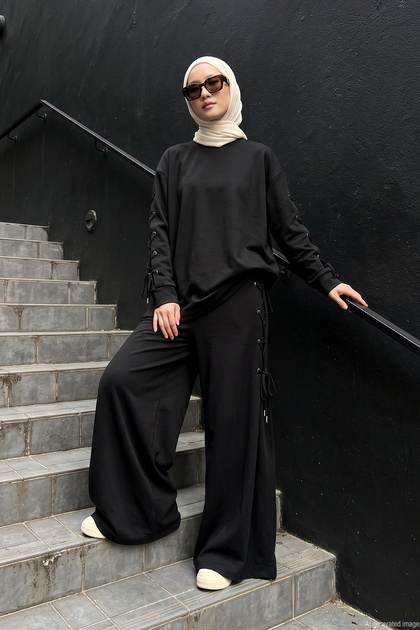Luna Suit with Bird's Eye Detail on Sleeves and Pants 925 Black