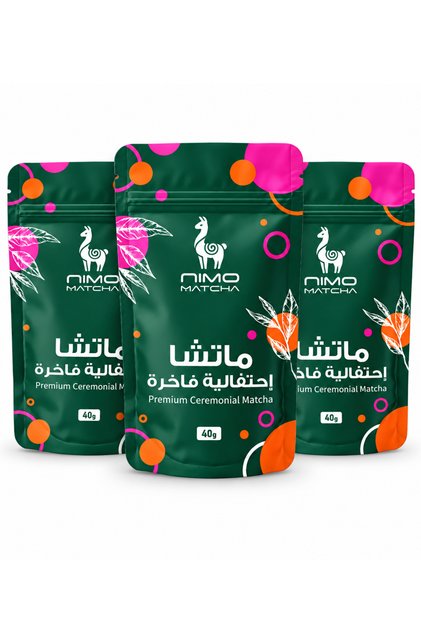 نيمو ماتشا – عرض 3 عبوات ماتشا احتفالية فاخرة 120 جرام (3 × 40 جم) | مسحوق شاي أخضر لتحضير الماتشا واللاتيه – بسعر 99 ريال