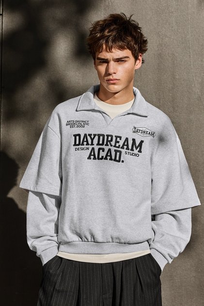 Çift kol efektli polo sweatshirt
