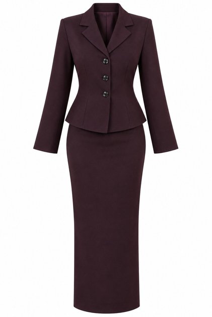 Dark Brown Olden Buttoned Jacket and Skirt Set - 2Y902138