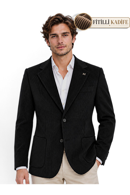 Black Corduroy Mono Collar Jacket