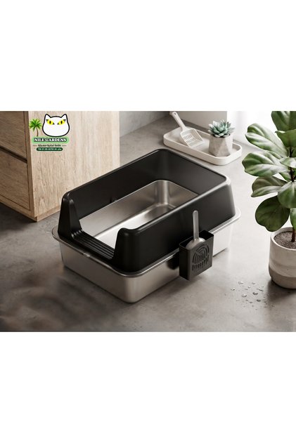 Litterbox Steel for Cats with Raised Sides + Sand Scoop | Practical and Easy to Clean Cat Litter Box