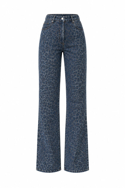 Wideleg Leopard Print Jeans - Blue