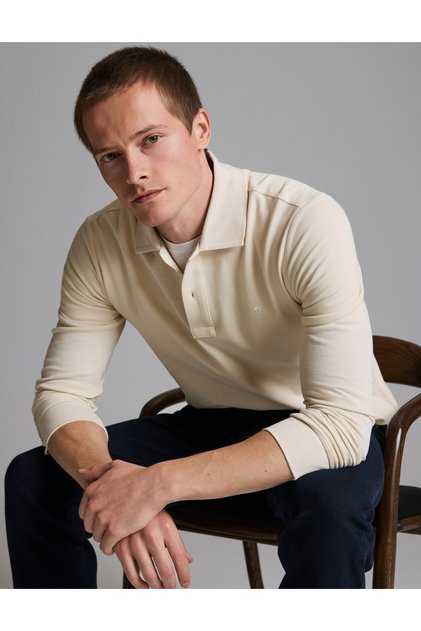 Bej Slim Fit %100 Pamuk Kıvrılmaz Polo Yaka Basic Sweatshirt 50333998-VR011