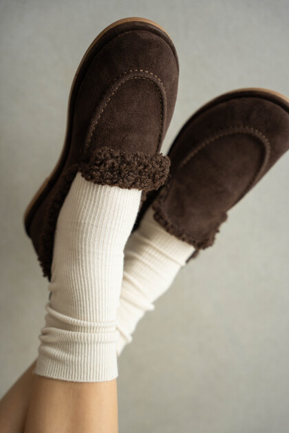 Niska Genuine Leather Plush Women's Shoes - Brown Suede