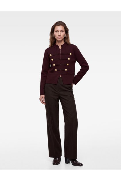 Mandarin Collar Long Sleeve Decorated Button Knit Cardigan