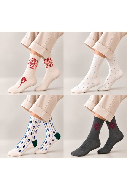 4' Double Sole Terry Seamless Cotton Women's Winter Socks with Socket Pattern