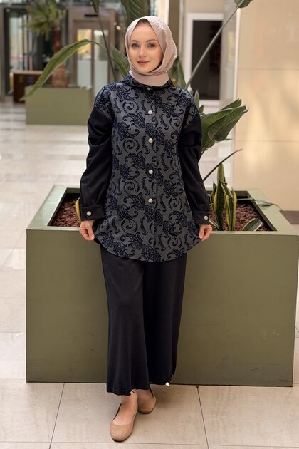 Shawl Patterned Hooded Jacket and Pants Set