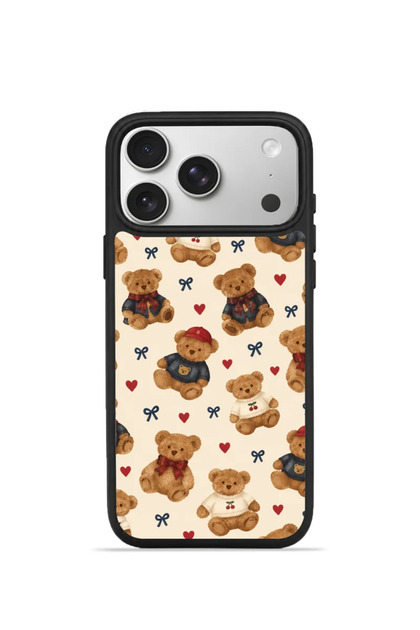 iPhone 17 Pro Max Vorian Black Hole Case with a Tiny Colorful Teddy Bear Collage.