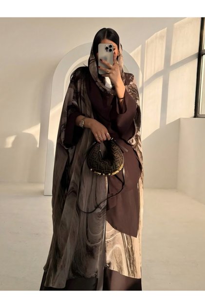 Brown Printed Abaya