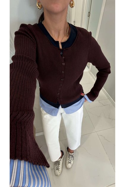 Seyra Burgundy Shirt Detailed Knitwear