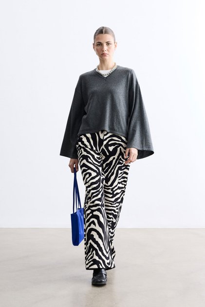 ZEBRA-PRINT GABAARDINE PANTS
