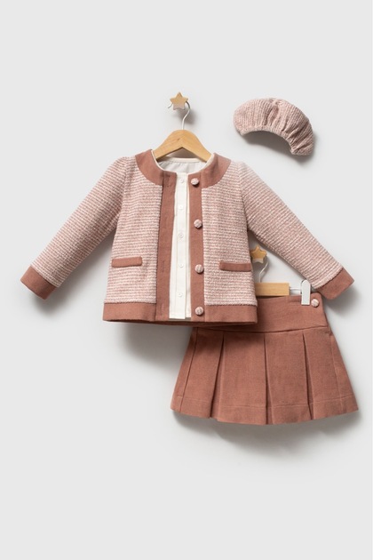 Girls' Long-Sleeve Jacket, Shirt, Skirt, and Hat "Candy" 4-Piece Premium Set, 100% Cotton
