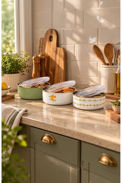 Almera 3-Piece Enameled Airtight Storage Container Set