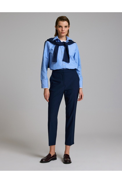 Navy Blue Carrot Fit Fabric Pants 50331138-VR033
