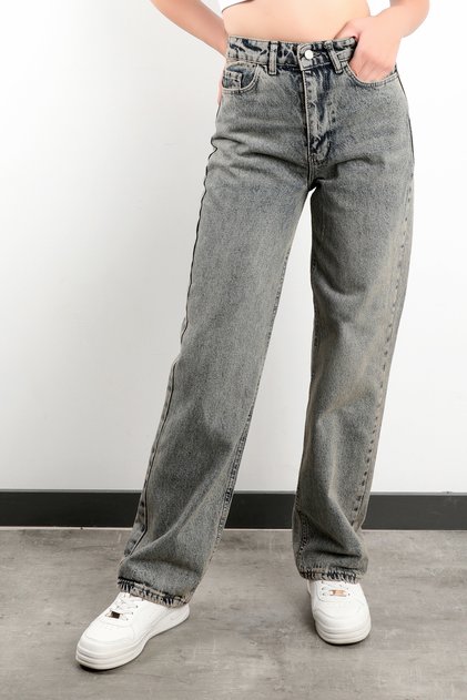 Women's Straight-Leg Jeans, 100% Cotton, Dye-Dyed Gray, Straight-Leg, High-Waisted - JB591-2516