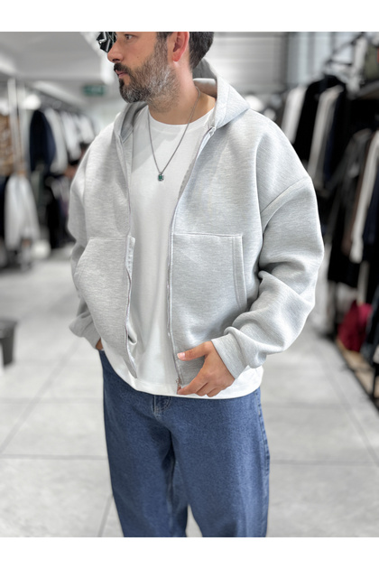 Light Gray Panda Print Hooded Sweatshirt by HM