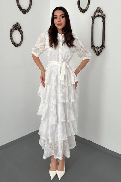 Ecru Layered Patterned Dress