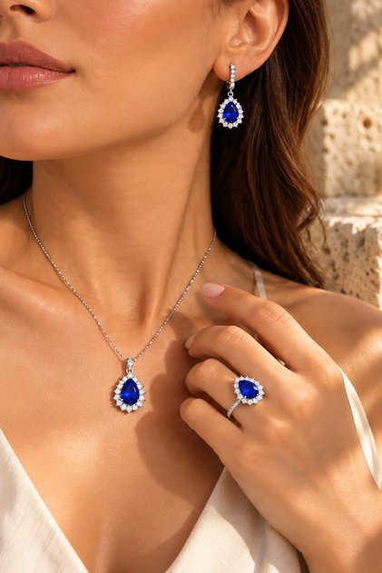 Mavi Taşlı 14 Ayar Set