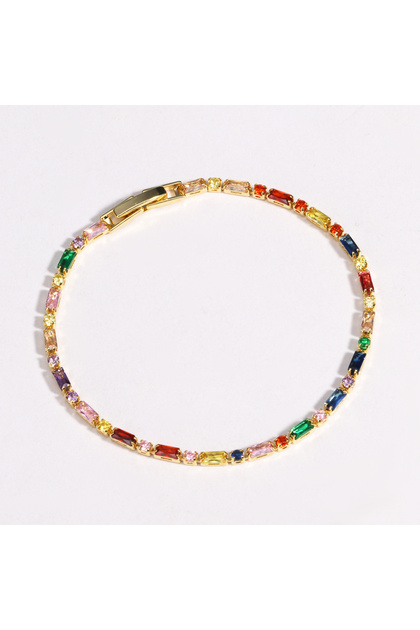 style 18K Gold Plated New Rainbow CZ Tennis Bracelets For Women Bangle Colorful Zirconia Femme Brida