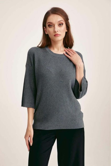 Drop Shoulder Knitted Blouse Grey