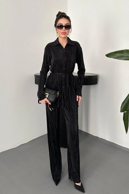 Women's Black Bottom Top Ribbed Suit