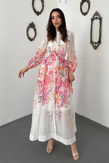 Women's Pink Stone-Embellished Floral Print Dress