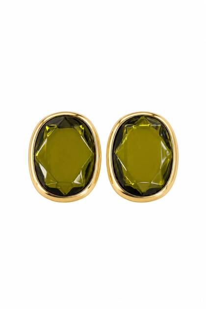 Jolie Oval Stone Steel Earrings - Khaki Green