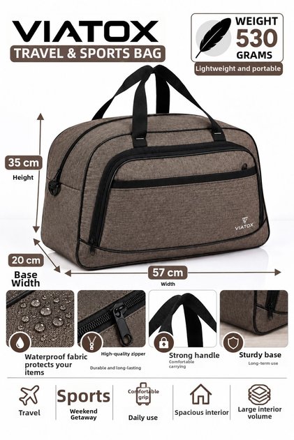 VT-012 Linen Unisex 3-Compartment Hand- and Shoulder-Carry Daily Travel, Gym, Fitness, and Sports Bag BROWN