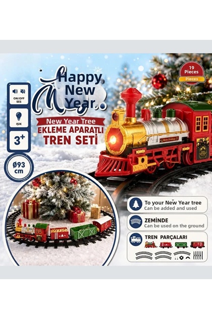 93 cm Sound and Light-Up New Year's Train: 19-Piece Musical, Moving Toy Train Set on Tracks, Ages 3+