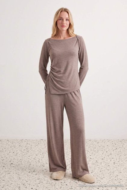 Brown Cotton Plain 30/1 Combed Single Jersey Knitted Pajama Set Thmaw26Pt00082