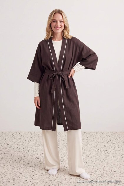More Sustainable Brown Plain Shally Woven Pajama Set Thmaw24Pt00074