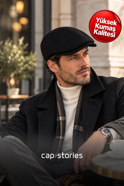 Black Men's Wool Cap for Fall/Winter