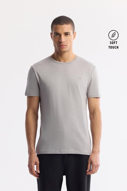Men's Gray Crew Neck Soft Touch Basic Regular Fit T-Shirt B001171
