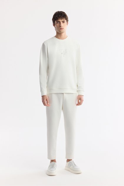 Men's White Classic Waist Cotton Jersey Carrot Fit Pants A51Y3013