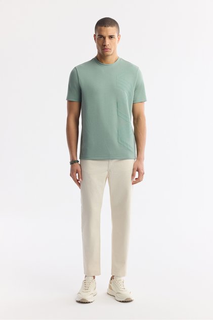 Men's Beige Classic Waist Cotton Plain Washed Oslo Carrot Fit Jean Trousers A51Y3548
