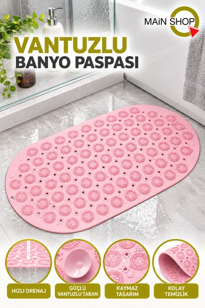 Non-Slip Shower Cabin Bathroom and Shower Mat Sticks with Massage Suction Cup 37 X 69 cm M-142