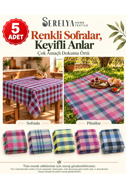 Ekose Çok Amaçlı Sofra Bezi & Piknik Örtüsü & Masa Örtüsü Ekose Pötikare Desenli
