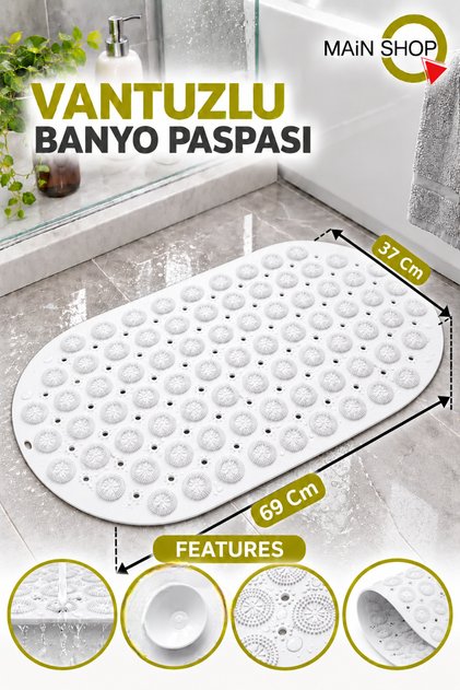 Main Shop Bath Math Banyo & Duş Kaydırmazı Beyaz Renk Masajlı Model Banyo Paspas M-142