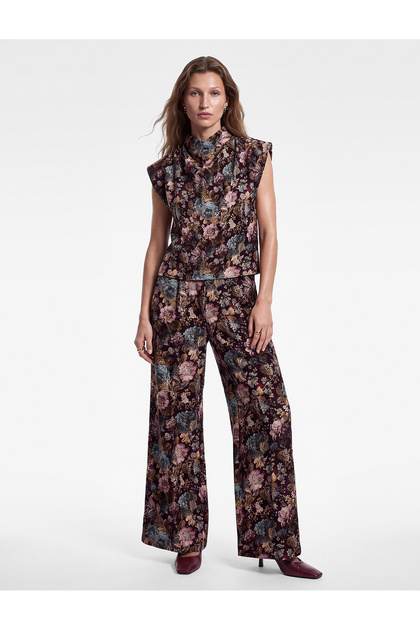 X Selected by Melis Ağazat - Pleated Viscose Wide-Leg Floral Palazzo Pants with Pockets