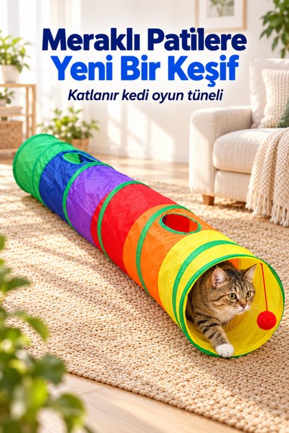 Folding Rainbow Straight Cat Tunnel, Long Straight Cat and Dog Play Tunnel, Pet Play Tunnel
