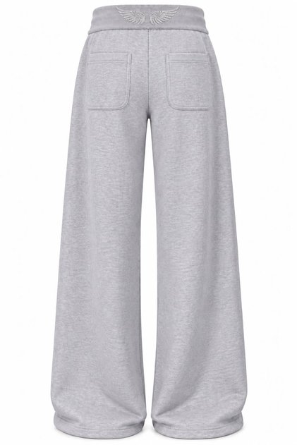 Women's Wing Stone-Printed Curved-Hem Fleece-Lined Wide-Leg Sweatpants