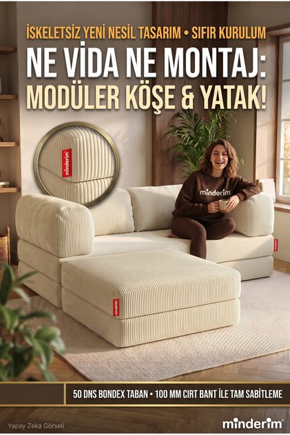 PİXEL Modüler Köşe Takımı | Yataklı L Koltuk | Fitilli Kadife | 50 DNS & Kılıflar Yıkanabilir