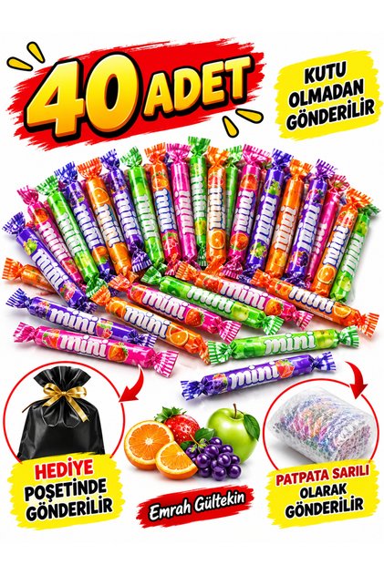 40 Adet Miniyum Şeker Meyveli Yumuşak Şeker Karışık Mini Yum Ekonomik Paket